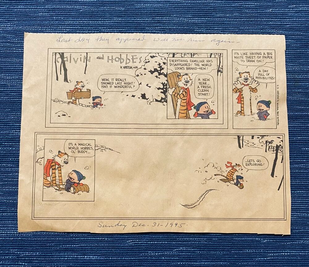 Calvin and Hobbes Sunday Comics FINAL Let’s Go Exploring Strip December 31 1995